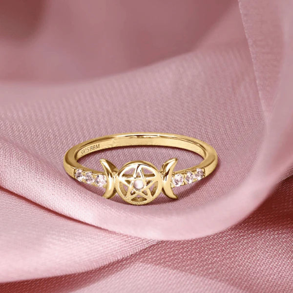 Triple Moon Goddess Pentagram Ring
