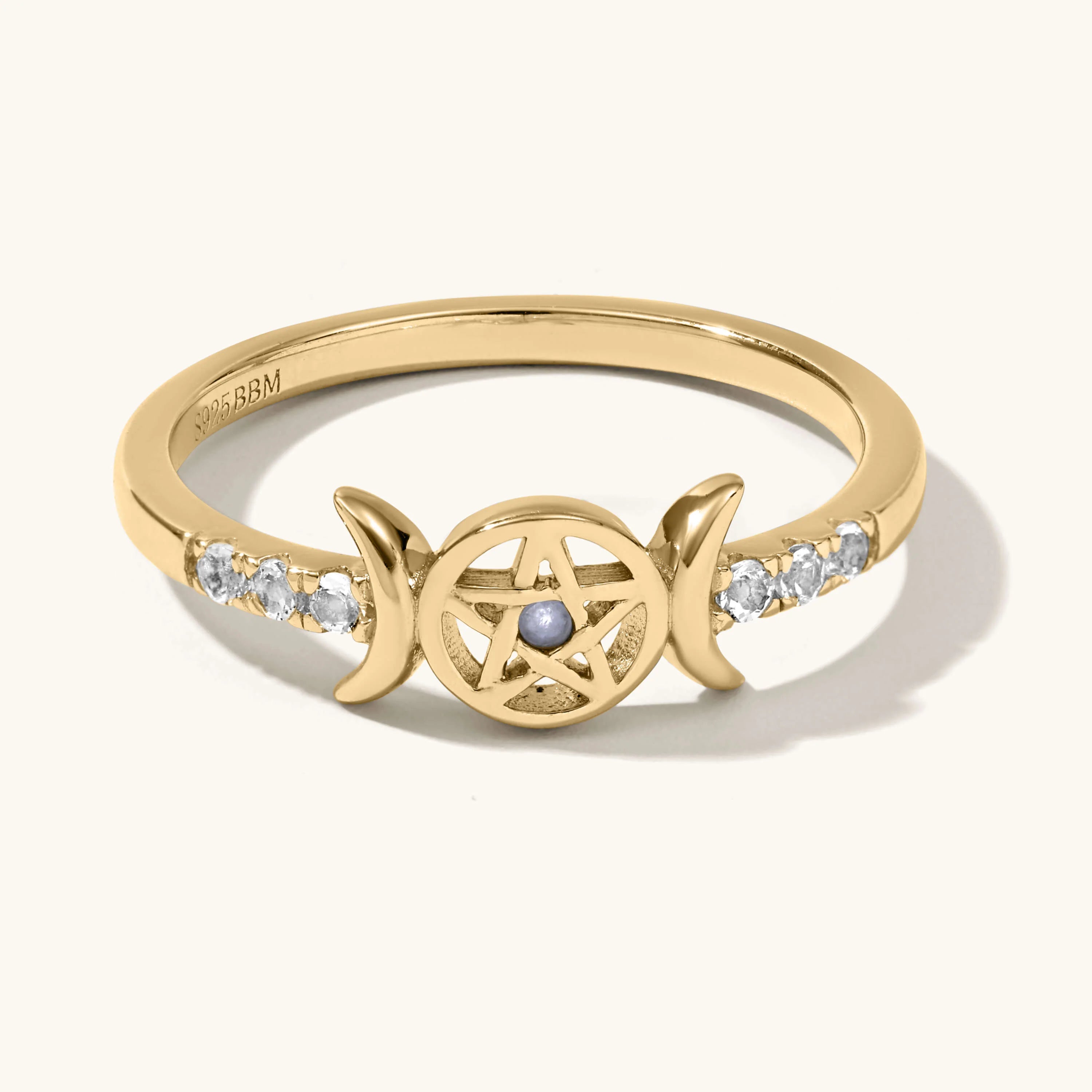 Triple Moon Goddess Pentagram Ring